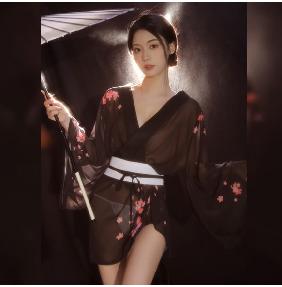 FEE ET MOI - Japanese Retro Sakura Kimono Set (Black)
